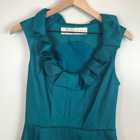 Lela Rose Ruffle Neck Silk Dress in Teal - Picture 6 of 6